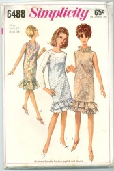 6488 1966 SLIP,RUFFLE SHEER DRESS SLVS OR NOT PATTERN 14 34
